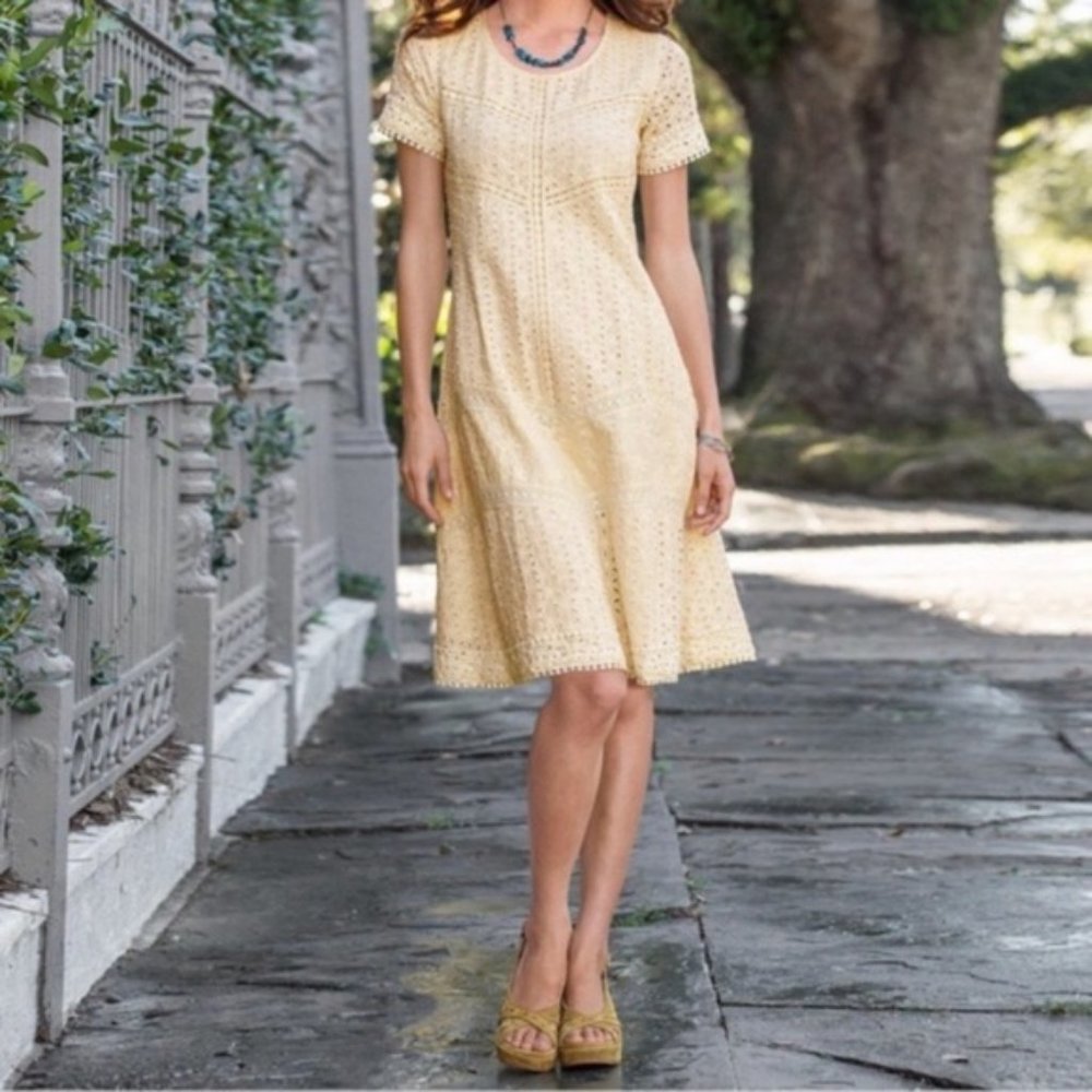 Sundance Eyelet River Cotton Cream Off White Short Sleeve Shift Dress Size 4